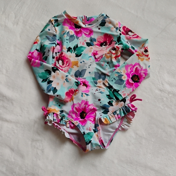Super Floral Multicolor Swimsuit | Ruffle Rash Guard | 2T - Picture 2 of 3